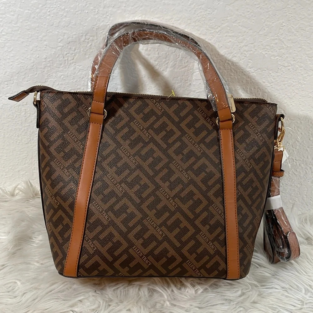 ELLEN TRACY THE SIGNATURE COLLECTION Double Handle Satchel Chocolate Brown Purse - Picture 3 of 13